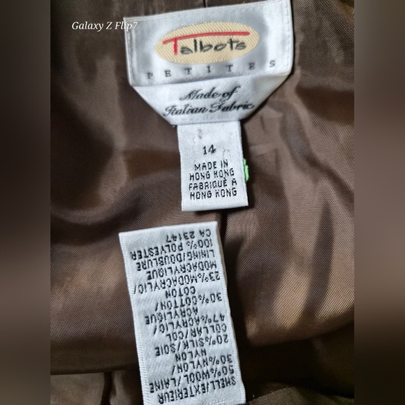 VTG Talbots Petite Italian Wool Silk Pantsuit | Brown Herringbone 2PC Set | 14P - Picture 11 of 16